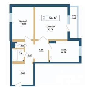 2-к квартира, строящийся дом, 64м2, 13/17 этаж