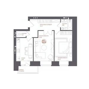 2-к квартира, строящийся дом, 53м2, 2/17 этаж