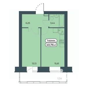 1-к квартира, строящийся дом, 41м2, 8/9 этаж