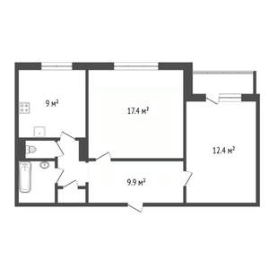 2-к квартира, вторичка, 54м2, 9/9 этаж