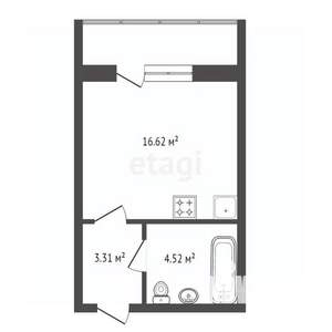 Студия квартира, вторичка, 25м2, 6/10 этаж