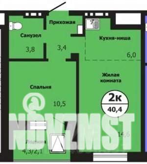 2-к квартира, строящийся дом, 40м2, 18/19 этаж