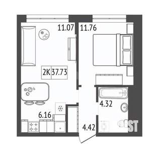 2-к квартира, вторичка, 38м2, 15/17 этаж