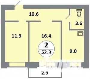 2-к квартира, вторичка, 52м2, 13/14 этаж