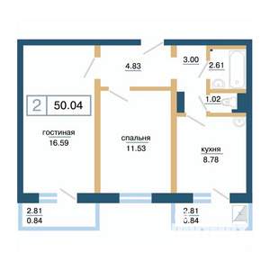 2-к квартира, вторичка, 50м2, 14/17 этаж