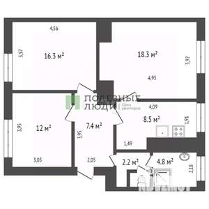 3-к квартира, вторичка, 74м2, 1/4 этаж