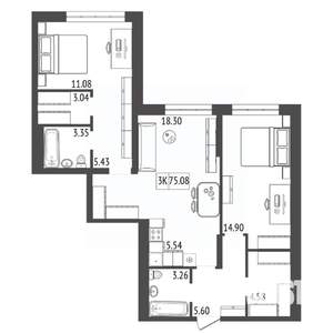 3-к квартира, вторичка, 75м2, 5/17 этаж