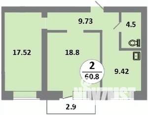 2-к квартира, строящийся дом, 59м2, 5/14 этаж