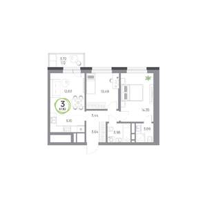 3-к квартира, вторичка, 58м2, 2/9 этаж