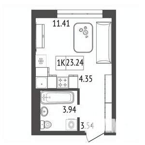 1-к квартира, строящийся дом, 23м2, 15/17 этаж