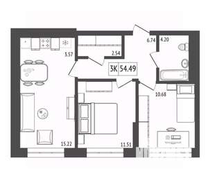 3-к квартира, вторичка, 54м2, 9/17 этаж