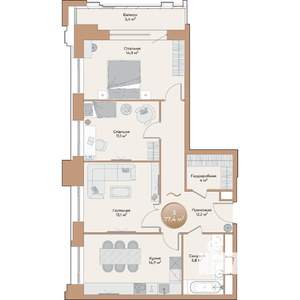 3-к квартира, строящийся дом, 77м2, 13/24 этаж