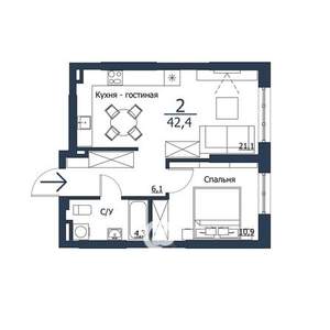 2-к квартира, вторичка, 42м2, 12/17 этаж