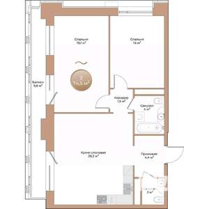2-к квартира, вторичка, 75м2, 4/24 этаж