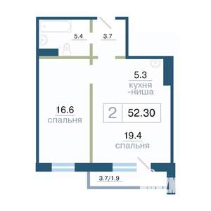 2-к квартира, вторичка, 52м2, 12/17 этаж
