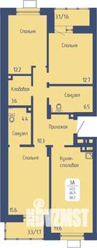 3-к квартира, строящийся дом, 88м2, 4/12 этаж