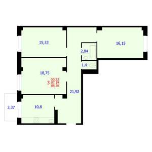 3-к квартира, вторичка, 88м2, 3/9 этаж