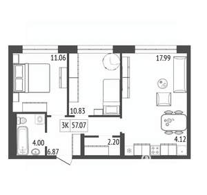 3-к квартира, вторичка, 57м2, 14/17 этаж