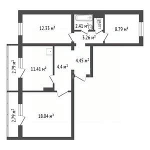 3-к квартира, вторичка, 69м2, 2/14 этаж