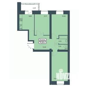 3-к квартира, строящийся дом, 72м2, 3/9 этаж