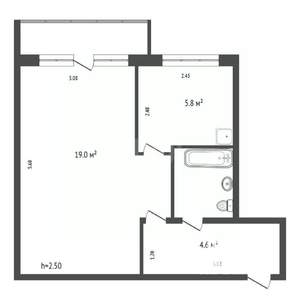 1-к квартира, вторичка, 32м2, 5/5 этаж