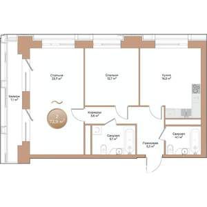 2-к квартира, вторичка, 73м2, 4/24 этаж