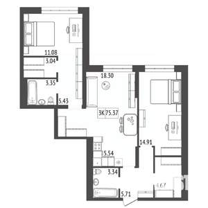 3-к квартира, вторичка, 75м2, 2/17 этаж