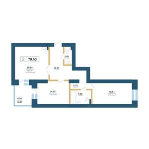 2-к квартира, строящийся дом, 80м2, 3/7 этаж