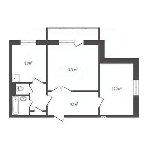 2-к квартира, вторичка, 53м2, 2/10 этаж