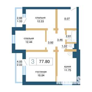 3-к квартира, строящийся дом, 78м2, 2/17 этаж