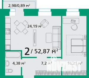 2-к квартира, вторичка, 54м2, 2/8 этаж