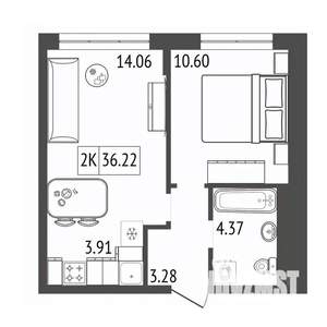 2-к квартира, вторичка, 36м2, 6/17 этаж