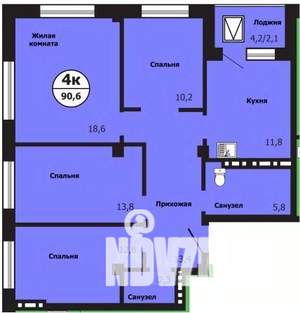 4-к квартира, строящийся дом, 91м2, 3/19 этаж
