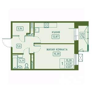 1-к квартира, вторичка, 43м2, 19/23 этаж