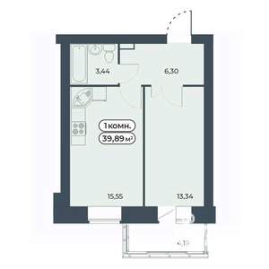 1-к квартира, строящийся дом, 40м2, 2/9 этаж