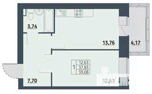 1-к квартира, вторичка, 39м2, 8/9 этаж