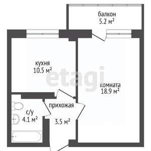 1-к квартира, вторичка, 37м2, 5/16 этаж