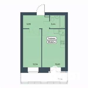 1-к квартира, строящийся дом, 40м2, 2/9 этаж