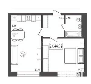 2-к квартира, вторичка, 45м2, 7/17 этаж