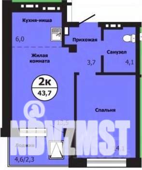 2-к квартира, строящийся дом, 44м2, 9/19 этаж