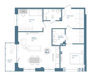 3-к квартира, вторичка, 86м2, 11/19 этаж