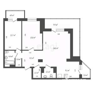 3-к квартира, вторичка, 79м2, 1/24 этаж