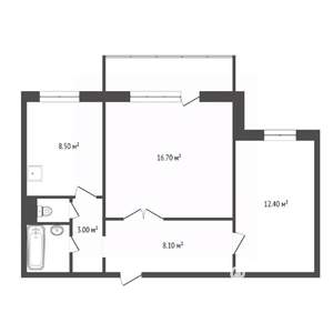 2-к квартира, вторичка, 53м2, 2/10 этаж