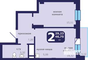 2-к квартира, строящийся дом, 47м2, 2/25 этаж