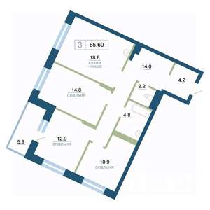 3-к квартира, вторичка, 86м2, 3/24 этаж