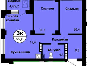 3-к квартира, вторичка, 56м2, 11/21 этаж