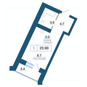 1-к квартира, вторичка, 24м2, 3/24 этаж