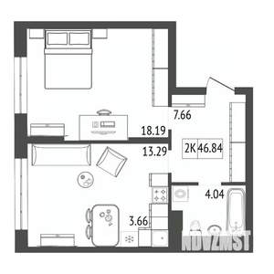 2-к квартира, вторичка, 47м2, 6/17 этаж