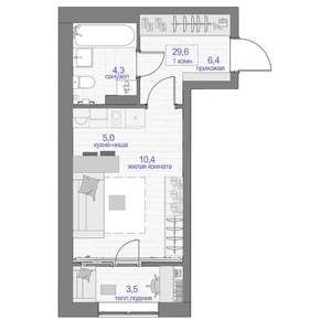 1-к квартира, вторичка, 30м2, 13/24 этаж