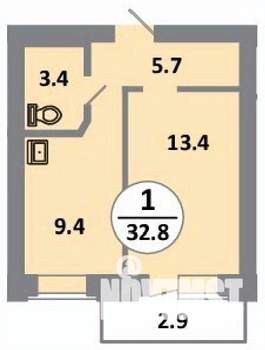 1-к квартира, строящийся дом, 33м2, 6/14 этаж